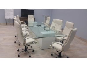 Custom Rectangular Glass Conference Table With Laminate Bases