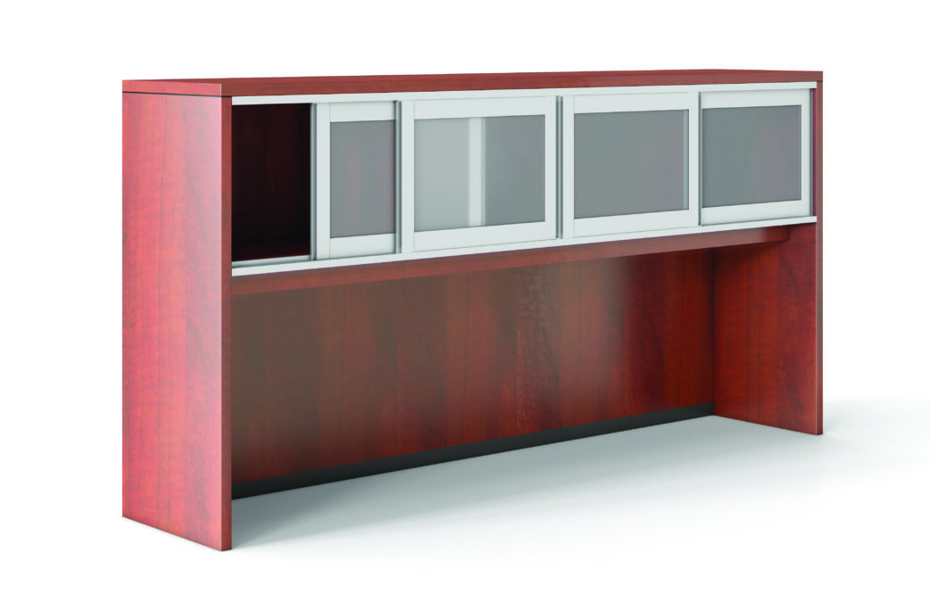 Brooklyn Series Laminate Hutch With Sliding Frosted Glass & Silver Doors