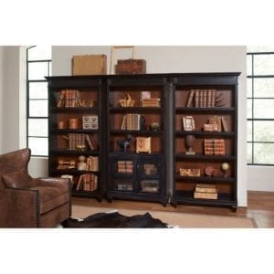 Rumson Bookcase In Black With Wood Plank Back- 3 Pack