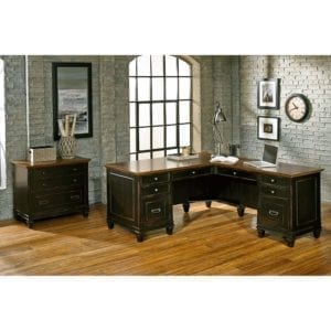 Rumson L-Shape Desk In Black & Wood Plank ToP