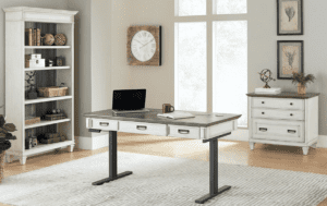 Rumson Open Sit-Stand Desk In Linen & Grey Wood