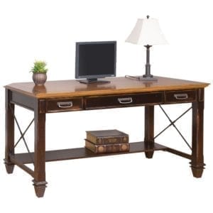 Rumson Writing Desk In Black With Wood Plank Top