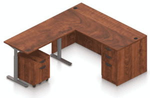 Cherry L-Shape Desk With Sit-Stand Return