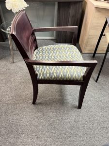 Mahogany Wood Frame Chair With Multicolor Seat.