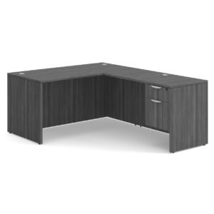 Grey L-Shape Desk With (1) Box,File Pedestal.