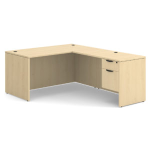 Maple L-Shape Desk With (1) Box,File Pedestal
