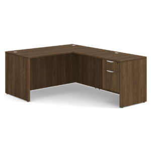 Walnut L-Shape Desk With (1) Box,File Pedestal.
