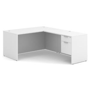 White L-Shape Desk With (1) Box,File Pedestal